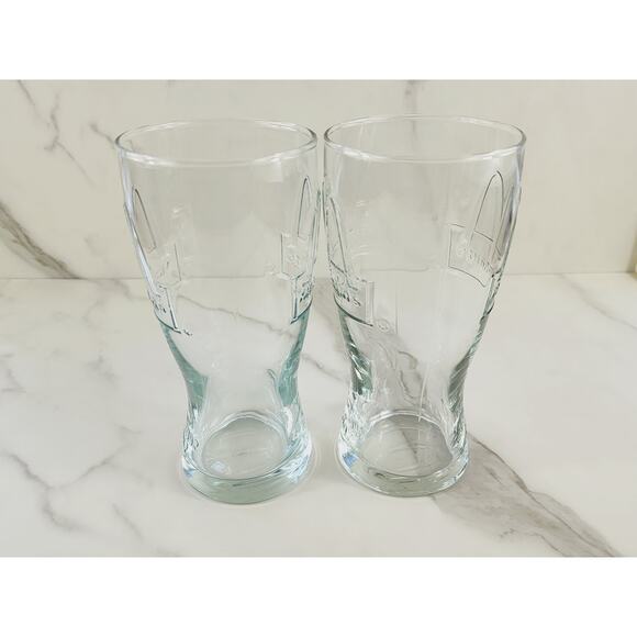 McDonald's Clear Tall Glass 16oz Drinking Glasses 6 1/2" Embossed Logo 1992 x2 - Picture 4 of 13
